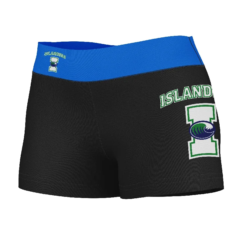 Texas A&M Corpus Christi Islanders Logo on Thigh and Waistband Black & Blue Womens Yoga Booty Workout Shorts by Vive La Fete