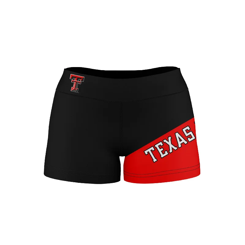 Texas Tech Red Raiders Game Day Collegiate Leg Color Block Black Red Optimum Womens Yoga Shorts by Vive La Fete