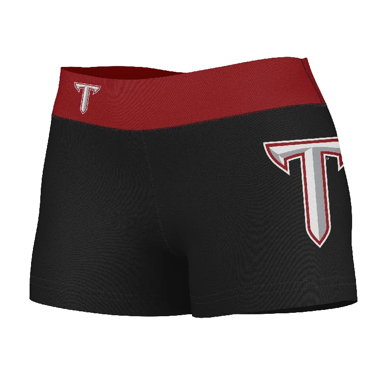 Troy Trojans Game Day Logo on Thigh and Waistband Black & Maroon Womens Yoga Booty Workout Shorts by Vive La Fete