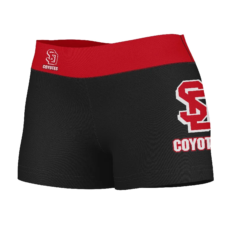 USD Coyotes Game Day Logo on Thigh and Waistband Black and Red Womens Yoga Booty Workout Shorts by Vive La Fete