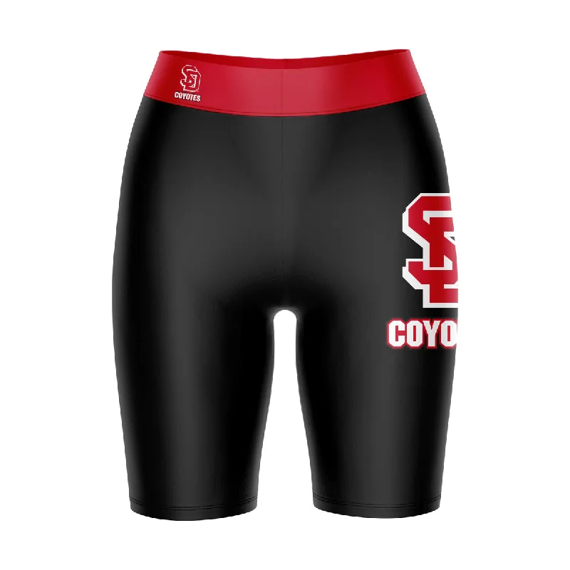 USD Coyotes Game Day Logo on Thigh and Waistband Black and Red Womens Bike Shorts by Vive La Fete