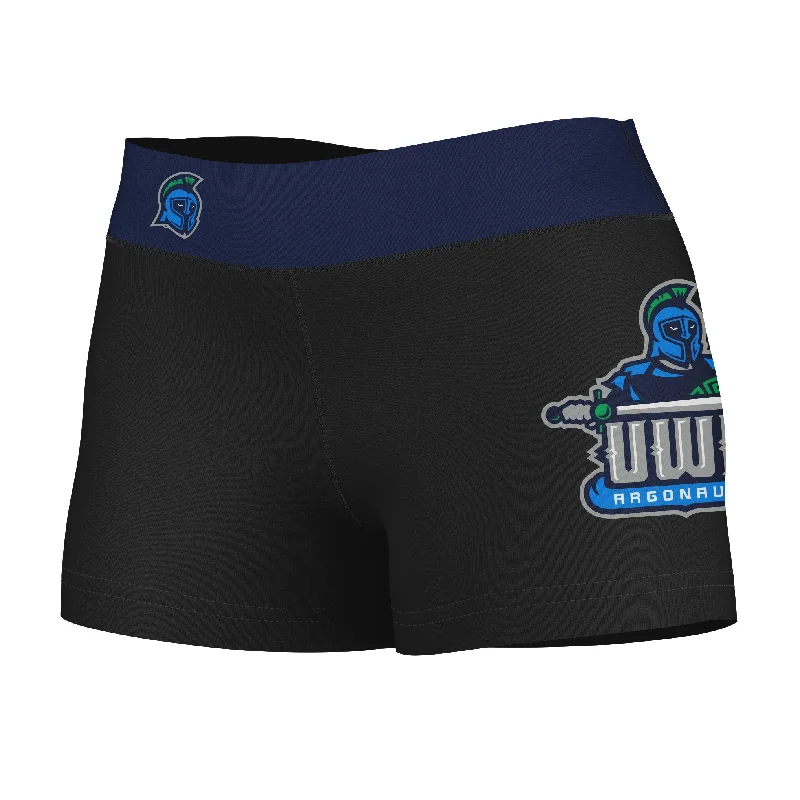 UWF Argonauts Game Day Logo on Thigh and Waistband Black & Navy Womens Yoga Booty Workout Shorts by Vive La Fete