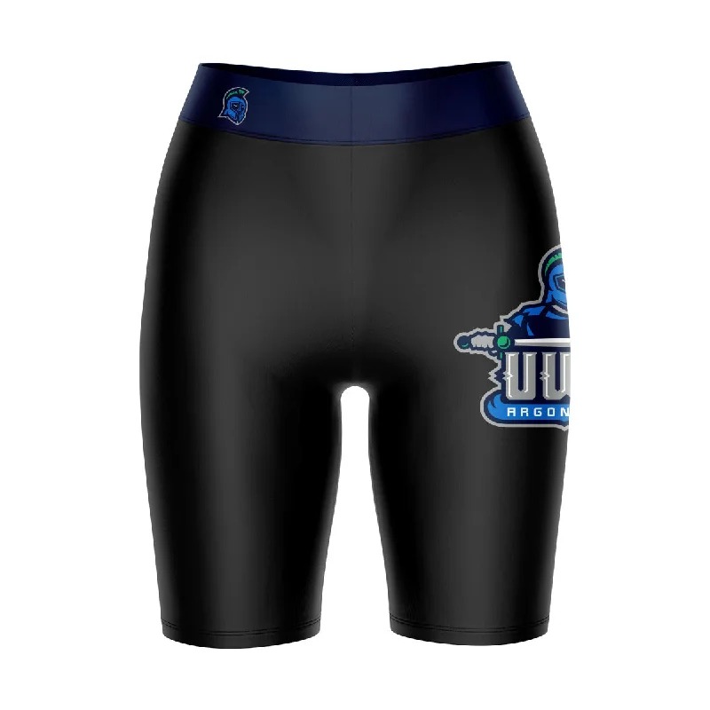 UWF Argonauts Game Day Logo on Thigh and Waistband Black and Navy Womens Bike Shorts by Vive La Fete