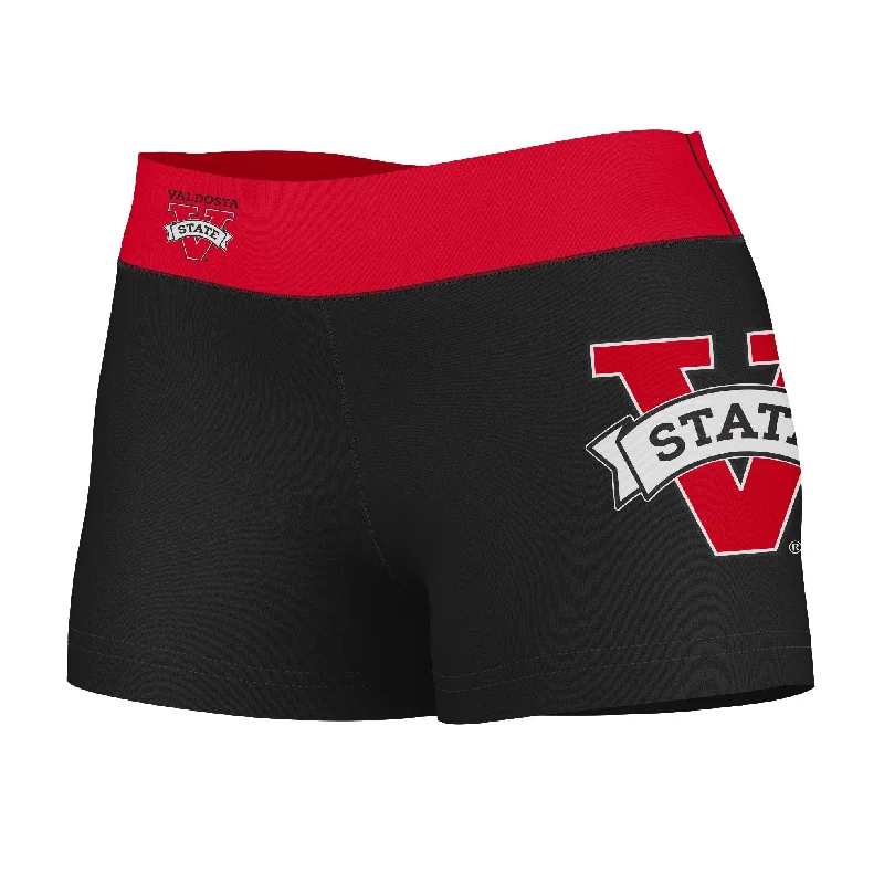 Valdosta Blazers Logo on Thigh and Waistband Black & Red Womens Yoga Booty Workout Shorts by Vive La Fete