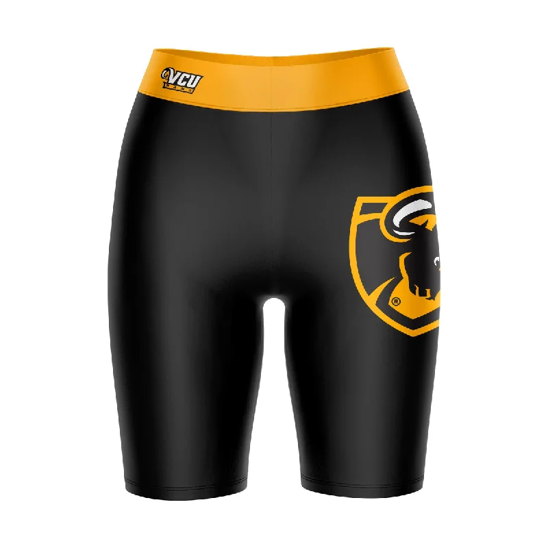 VCU Rams Virginia Commonwealth U Game Day Logo on Thigh & Waistband Black & Gold Womens Bike Shorts by Vive La Fete