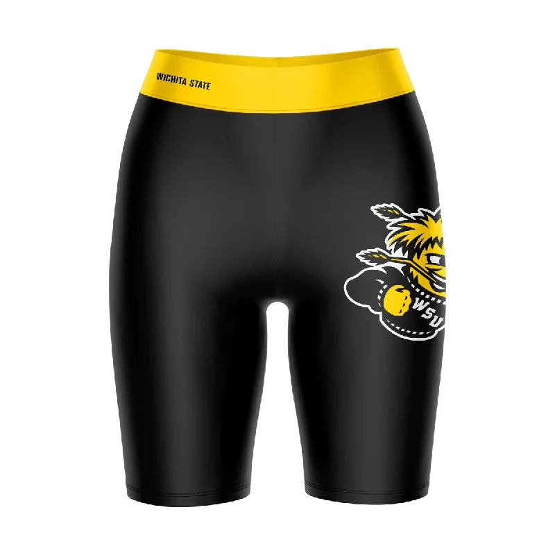 Wichita State Shockers WSU Game Day Logo on Thigh and Waistband Black and Gold Womens Bike Shorts by Vive La Fete