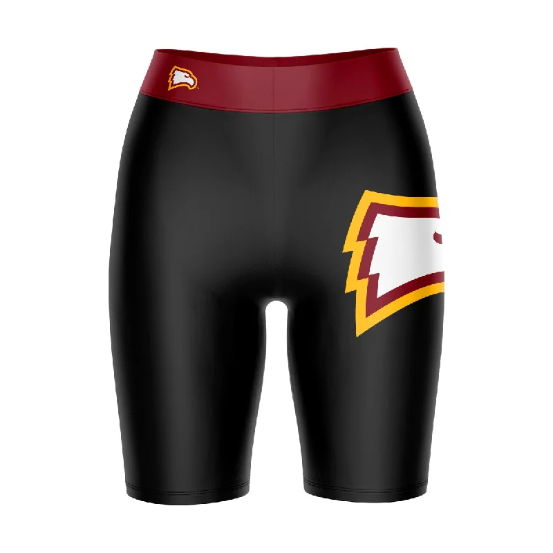 Winthrop University Eagles Game Day Logo on Thigh and Waistband Black and Maroon Womens Bike Shorts by Vive La Fete