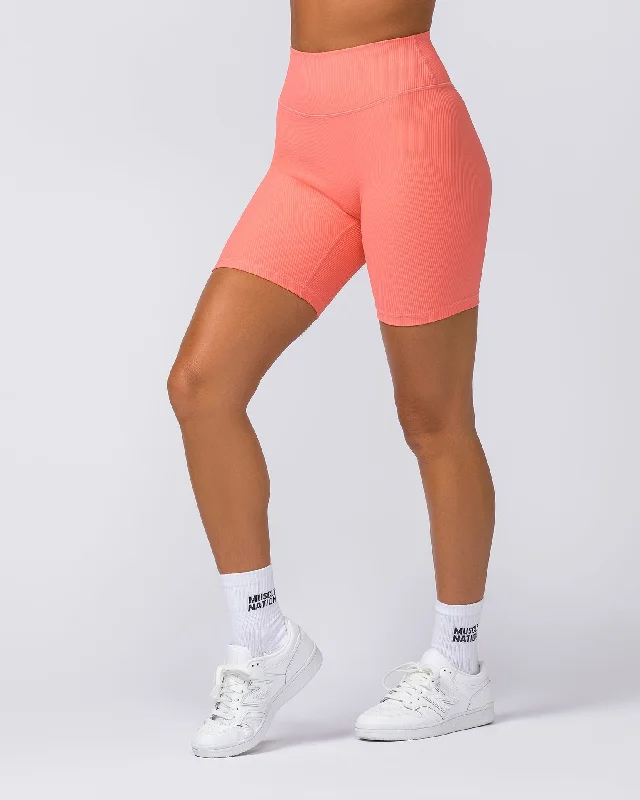 Zero Rise Rib Bike Shorts - Sunset Coral